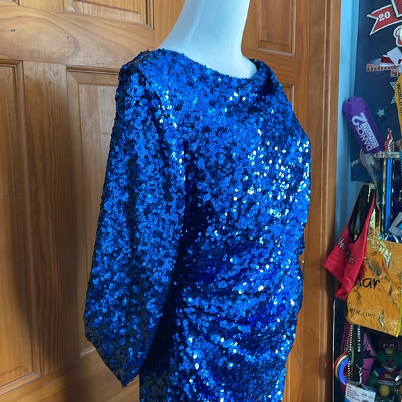 Vintage Vibe Midnight Velvet Blue Sequin Dress - Picture 9 of 10